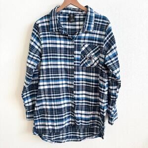 Dallas Cowboys NFL Blue Plaid Flannel Button Front Shirt Women’s 1X